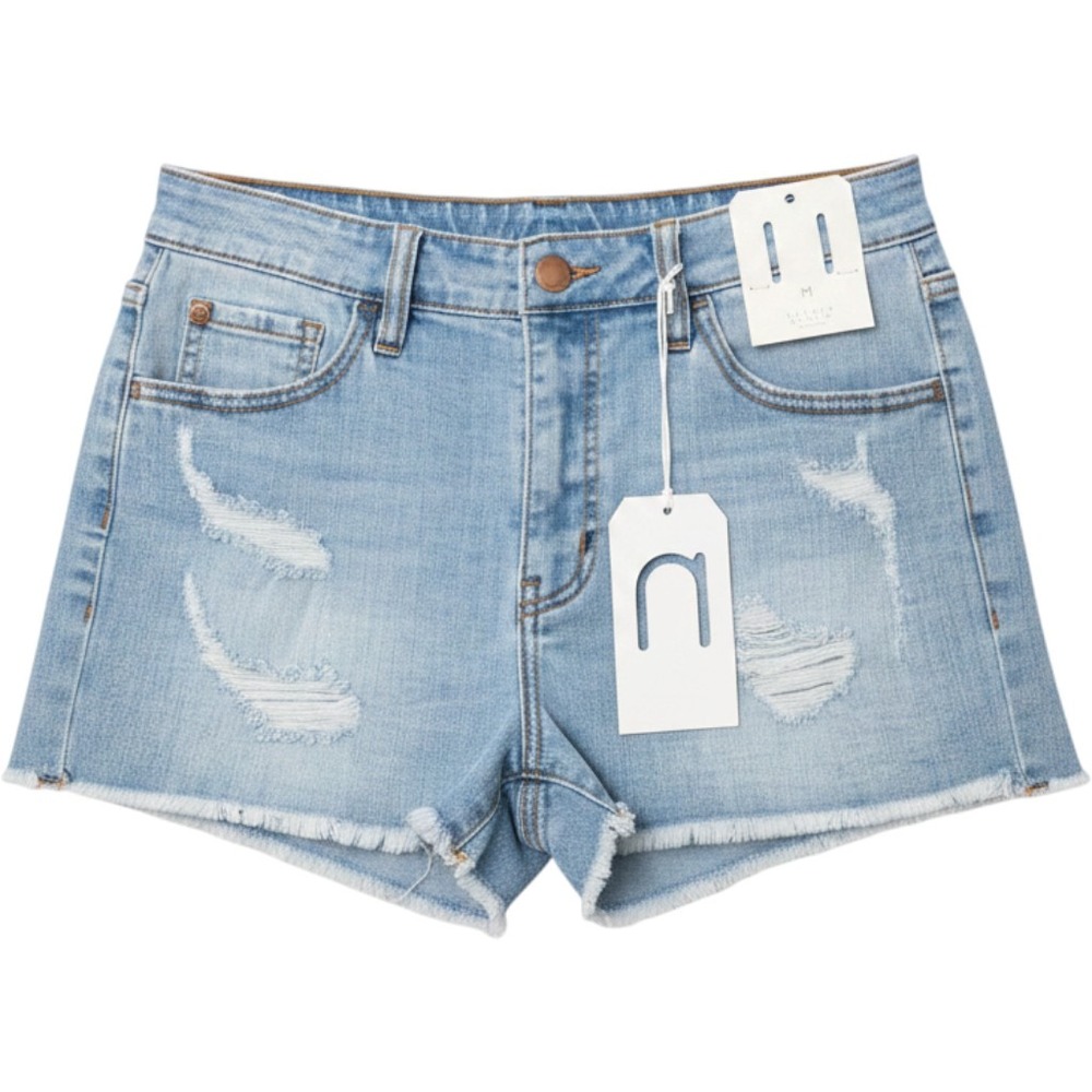 Nature Denim Los Angeles Distressed Light Wash Jean Shorts Frayed Hem NT3060L M